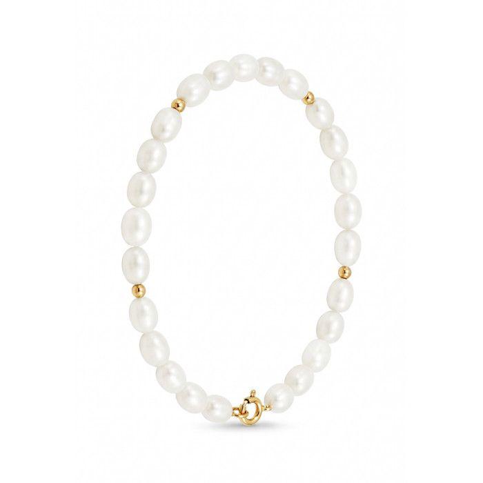 Bracelet - Pearls &amp; Colors - Véritable Perle de Culture 4-5 mm - Or Jaune 375/1000 - Longueur 18 cm - Qualité AAA+