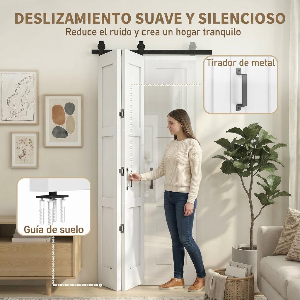 Folding Sliding Door With Hardware 91.4x213.4 Cm With Roller Steel Rail Floor Guide Handle White