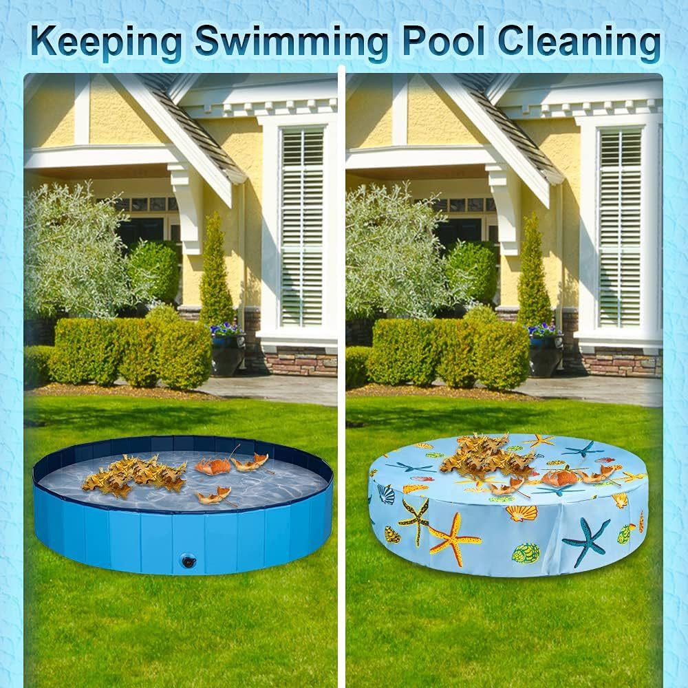 Round Dog Pool Cover - -, Foldable Flocking Protector for Small Pet Paddling Pool
