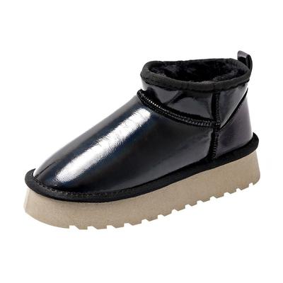 Модные ботинки на платформе из бычьей жилы, нескользящие, зимние, женские, водонепроницаемые, с флисовой подкладкой, короткие, пин, хлопковые туфли