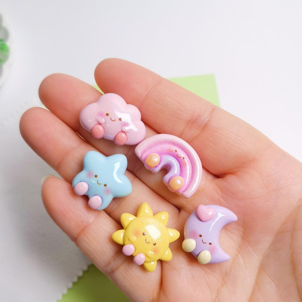 100pcs Cartoon Rainbow Star Cloud Moon Flatback Stone Figurine Resin Cabochons Scrapbooking Supplies DIY Jewelry Hairpin Craft