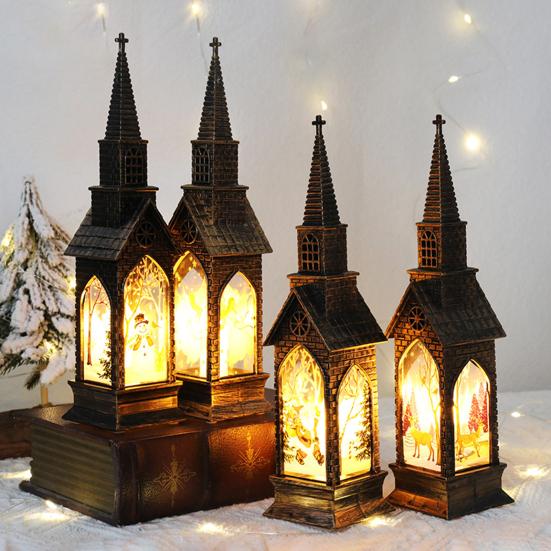 Christmas Glowing House Light Vintage Battery Operated Home Desktop Decoration Flameless Electronic Candle Lamp Night Light Party Supplies Gift