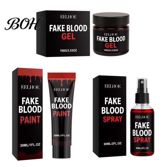 Halloween Fake Blood Kit Blood, Realistic Coagulated Gel/Spray/Paint, Special Horror Movie Makeup Accessories Effect Prop for Zombie Vampire Cosplay,