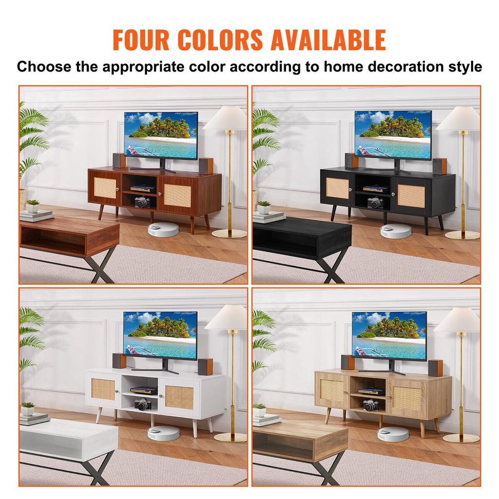 Rattan TV Stand, Boho TV Cabinet for 55 inch TV, Mid Century Modern TV Stand, Rattan TV Console with Adjustable Shelfs for Living Room, Media Room,