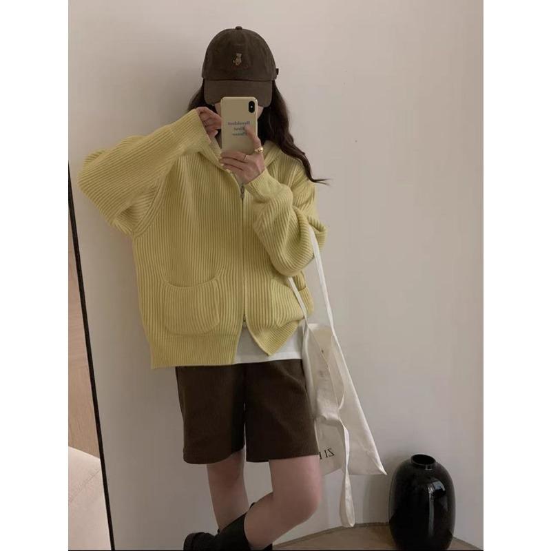 Ленивый ветер толстовка с капюшоном куртка женская осень и зима новая свободная и универсальная мягкая восковая трикотажная кофта на молнии с длинным рукавом