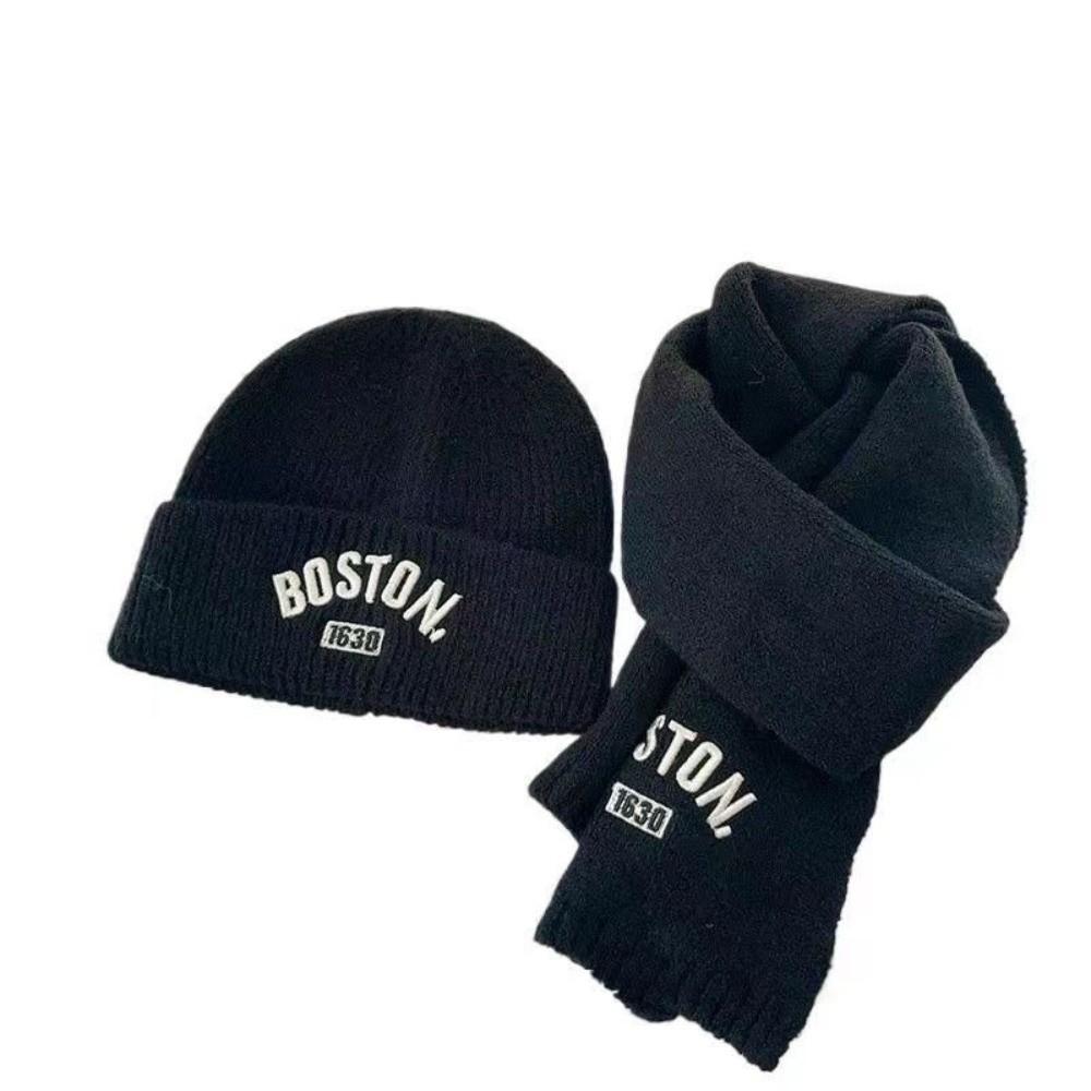 BOSTON Embroidery Scarf Hat Set Windproof Ear Protection Hat New Beanie Hat  For 2-8Y