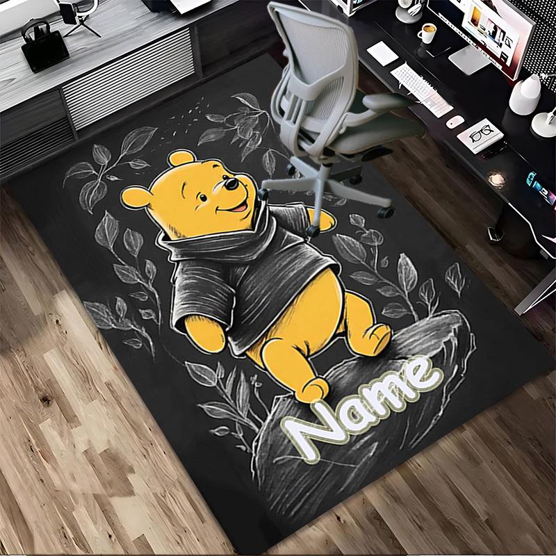 Personalized Name Pooh Bear Art Living Room Non-Slip Area Rug Soft Carpet for Bedroom Kids Playroom Sofa Office Home Decor Doormat