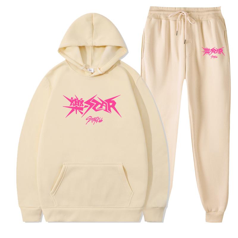 New straykids peripheral Harajuku printed men's and women's sweatshirts sweatpants set hoodie straight pants cover
