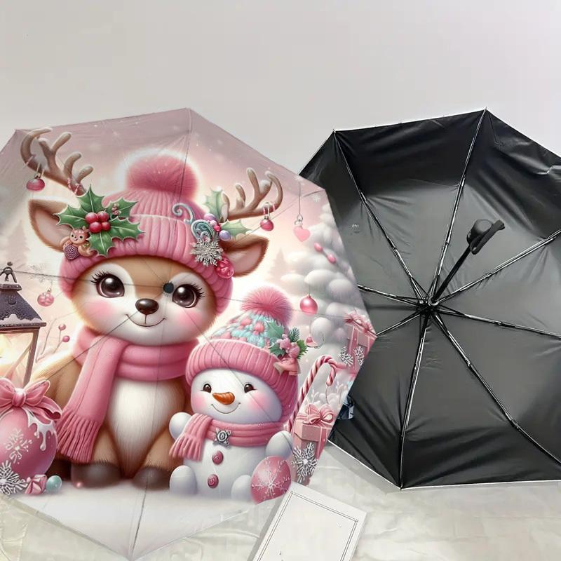 1PC Christmas, Deer Automatic Open/Close Umbrella Compact Folding Umbrella with 8-Rib Shaft lightweight esign, Highquality Fabric1177A