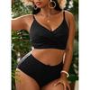 2025 Plus Large Size Bikini Set High Waist Swimwear Women Solid Swimsuit Female Beachwear Bathers Swimming Bathing Swim Suit