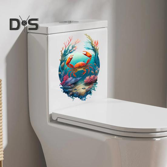 Наклейка на унитаз с морскими животными, съемная самоклеящаяся водонепроницаемая наклейка из ПВХ для гостиной, настенное искусство, подводный мир, украшение для крышки унитаза для ванной комнаты.