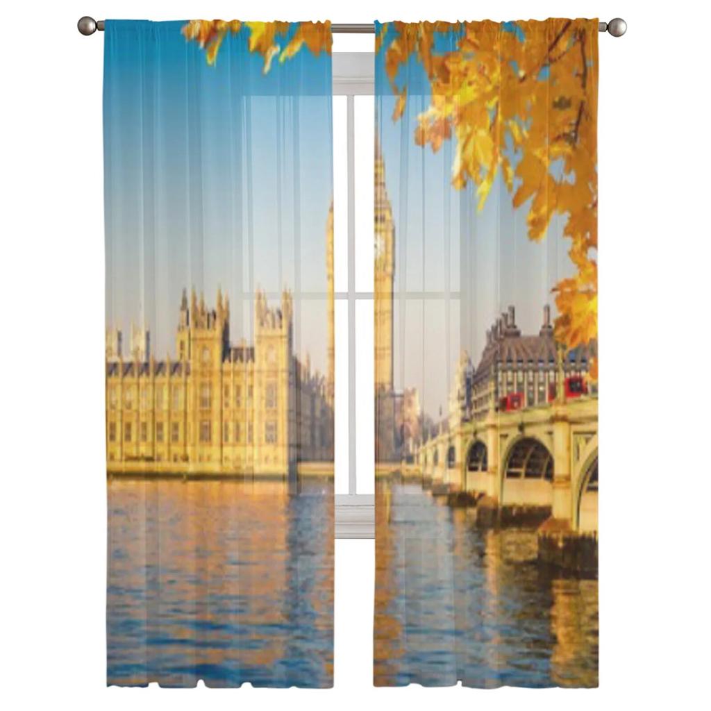 London Big Ben And Houses Sheer Curtains For Bedroom Living Room Tulle Curtains For Kitchen Window Voile Curtains
