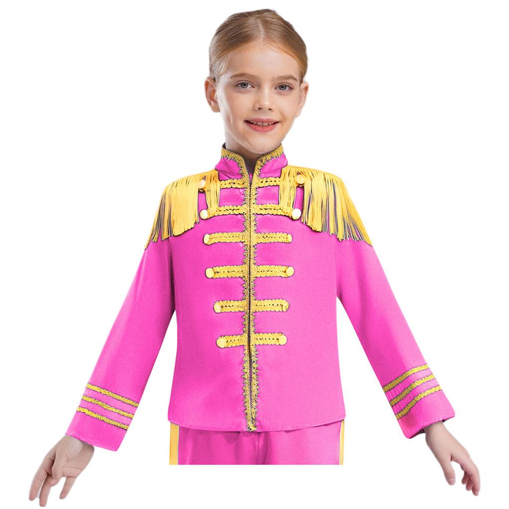 Children's 60s Rock Band Costume - British Star Style Gold Lace Top with Long Sleeves for Music Cosplay