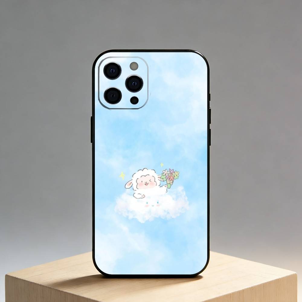 Мультяшная Милая Овечка Чехол Для Телефона Для iPhone17,16,15,14,13,12 Plus,Max Мягкий Силикон Черный Чехол