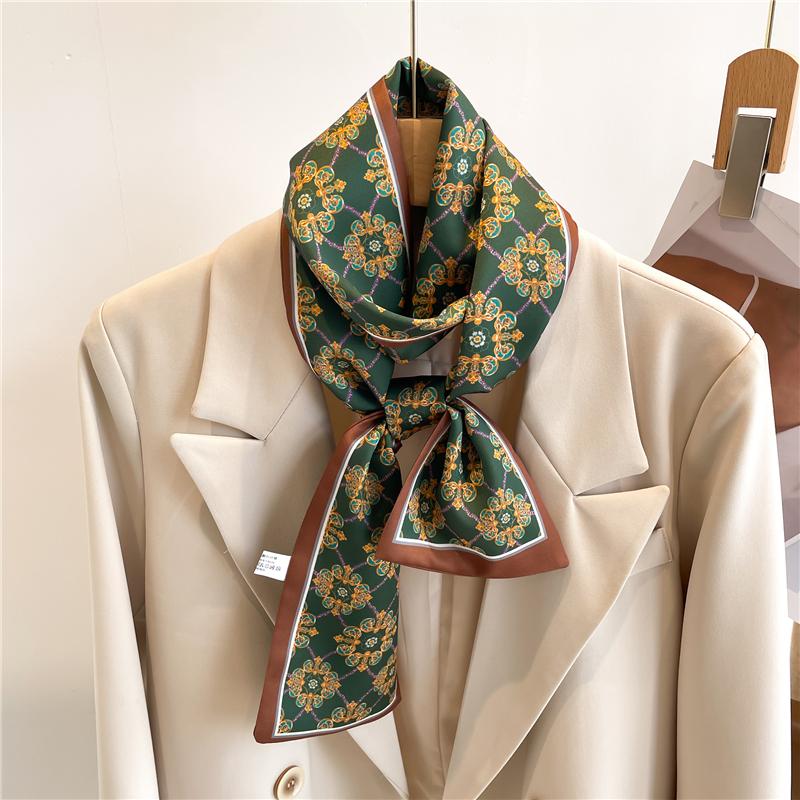 Silk Ribbon Scarf Satin Headkerchief Luxury Long Hair Hand Design Fashion Print Wrist Foulard Bandana Neck Tie Scarves