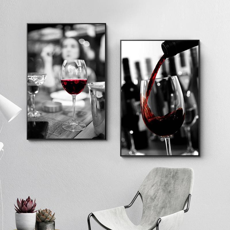 Мода Красное вино Чашка Искусство Холст Картина Современные Плакаты и Принты Западный Ресторан Бар Настенное Искусство Картина Коридор Домашний Декор