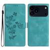 For iPhone 17 Pro Max Case Leather Imprinted Flower Phone Cover Wallet with Wrist Strap