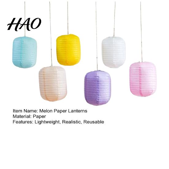 Easy Assemble Paper Lights 6Pcs Foldable Pastel Lanterns, Long Winter Melon Shaped Hanging Outdoor Garden Lighting Decor for Wedding Birthday