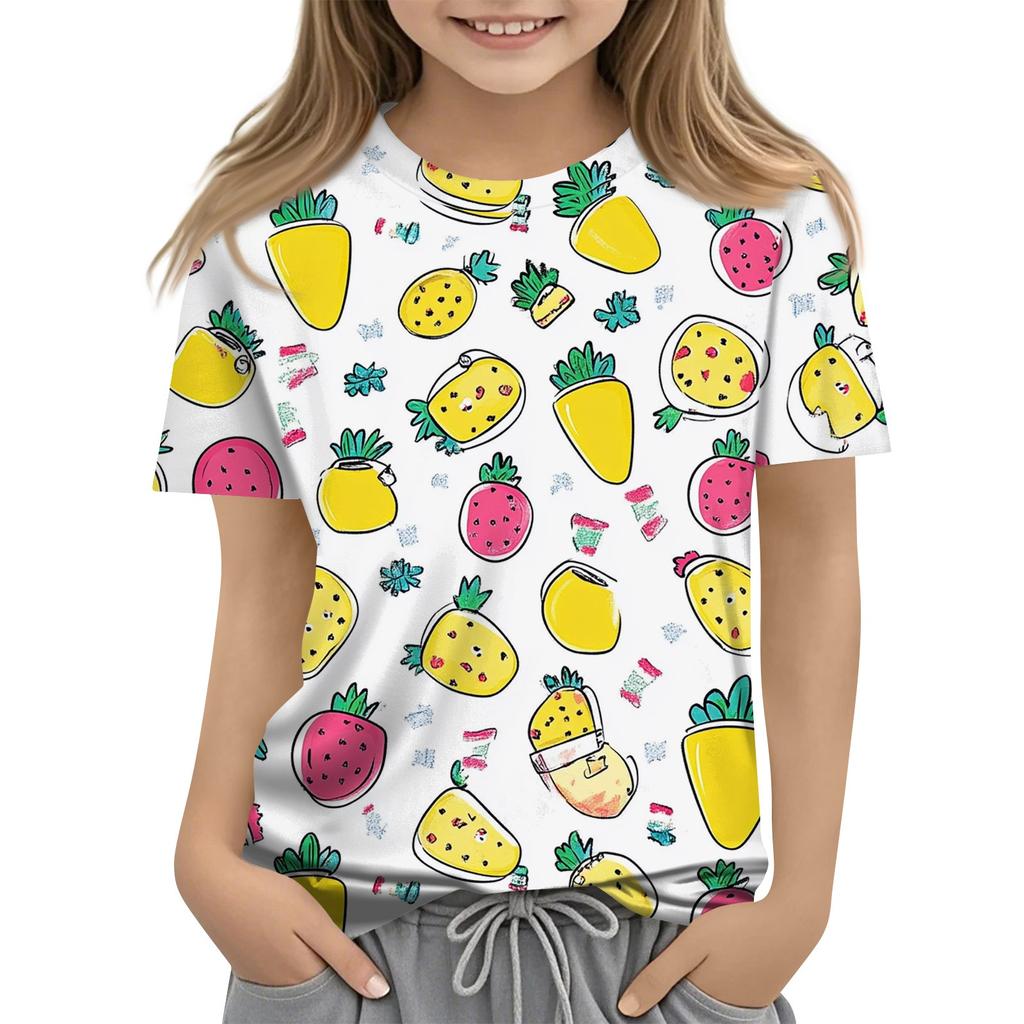 Children's Fashion Casual Short Sleeve Plant Printed Round Neck T-Shirt Top