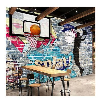 Обои Абстрактное Граффити Искусство Кирпичная Стена Баскетбол Настенная Фреска Задник Декоративная Фреска для Гостиной