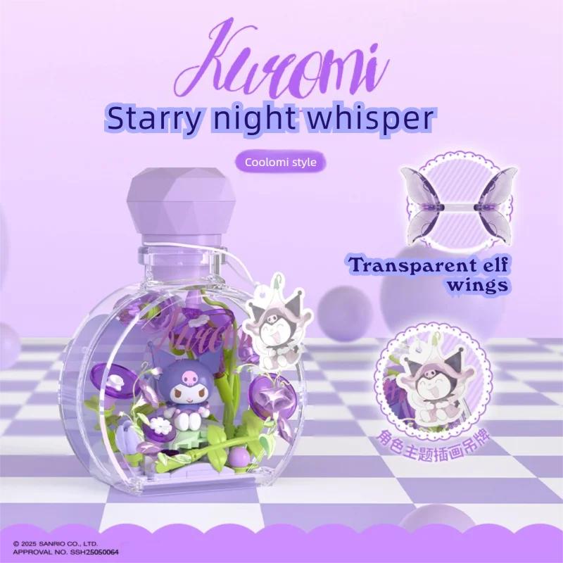 Non-Toxic Sanrio Perfume Bottle Blind Box Building Blocks Hellokitty Kuromi Pochacco Model Bricks With Light Ornaments Kids Diy Toys Gifts