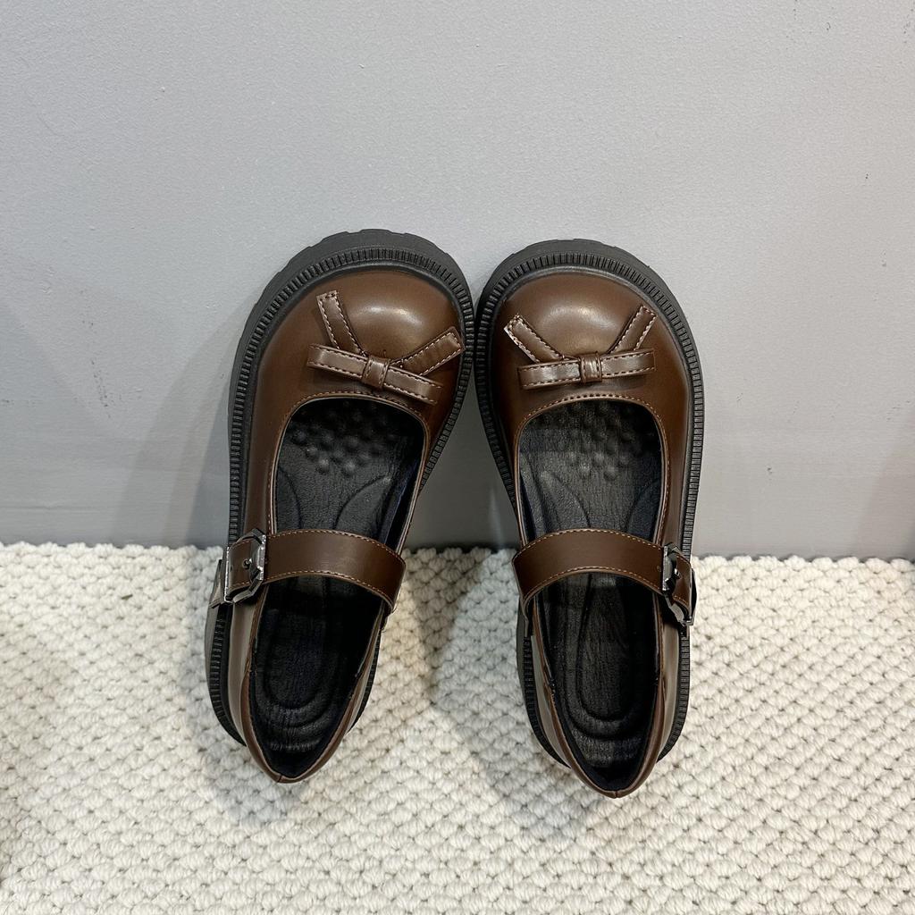 Туфли Мэри Джейн на толстой подошве, женская весна 2025, новые туфли в стиле колледжа с неглубоким носком, женские ретро-туфли, универсальные, маленькие кожаные туфли