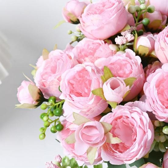 Букет из 5 искусственных пионов с бутонами, реалистичный цветок пиона из искусственного шелка со стеблем для свадьбы, свадебный букет, цветочная композиция, украшение стола