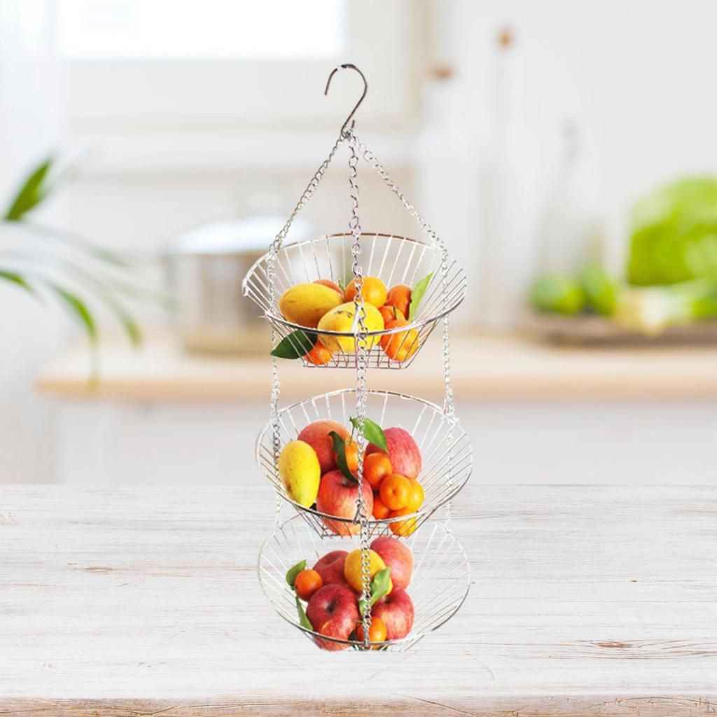 3-х уровневая подвесная корзина для фруктов и овощей, железная, с крючком, кованое железо