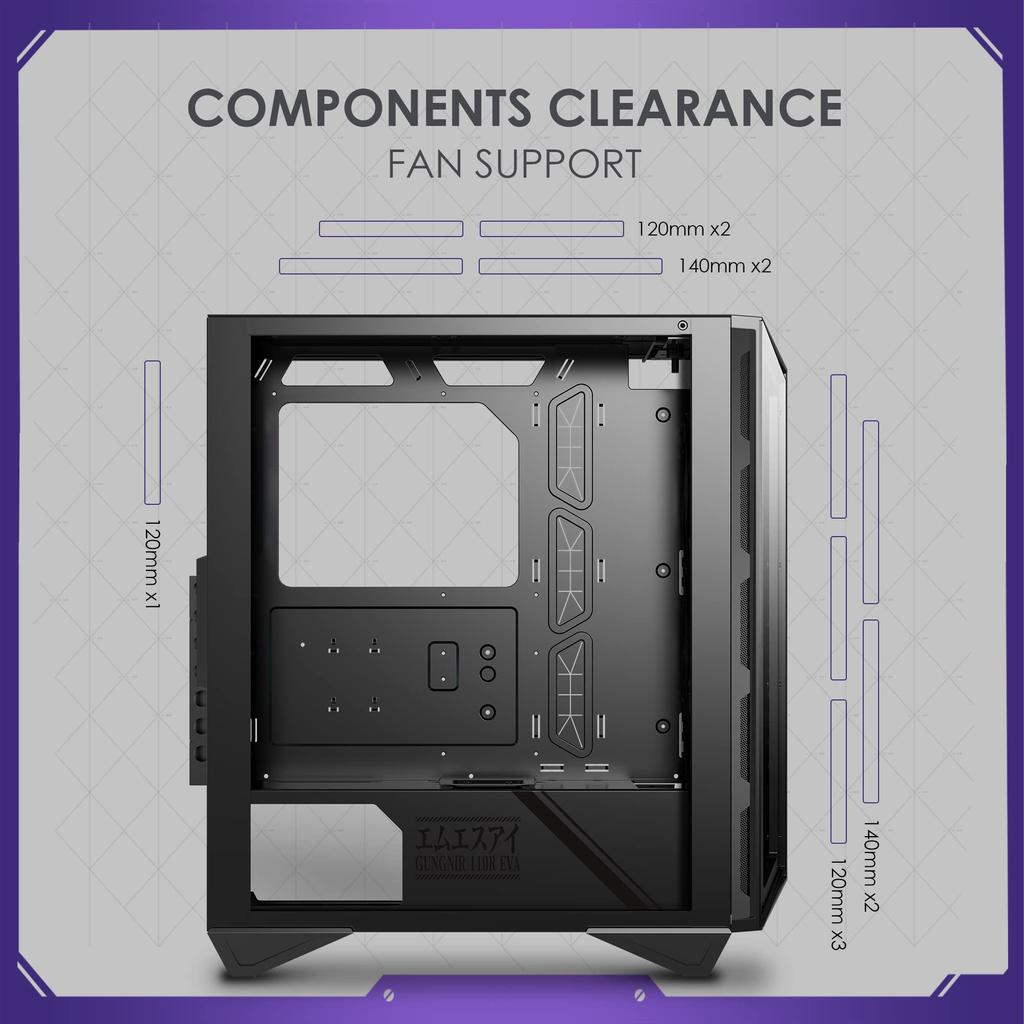 MSI Premium PC Gaming Case Tempered Glass Side Panel RGB 120mm Fan Liquid Cooling Support Up To 1 X 420mm Radiator Cable Management System MPG GUNGNIR