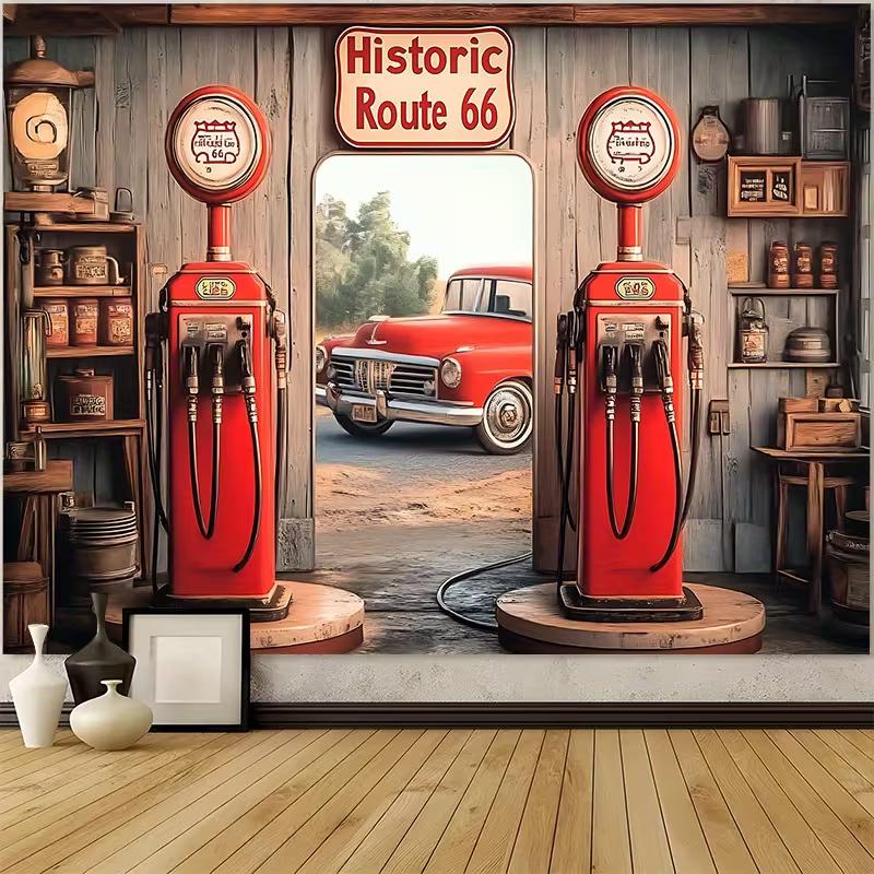 Historic Route 66 Gas Pump Backdrop Retro Gas Station Party Photo Background