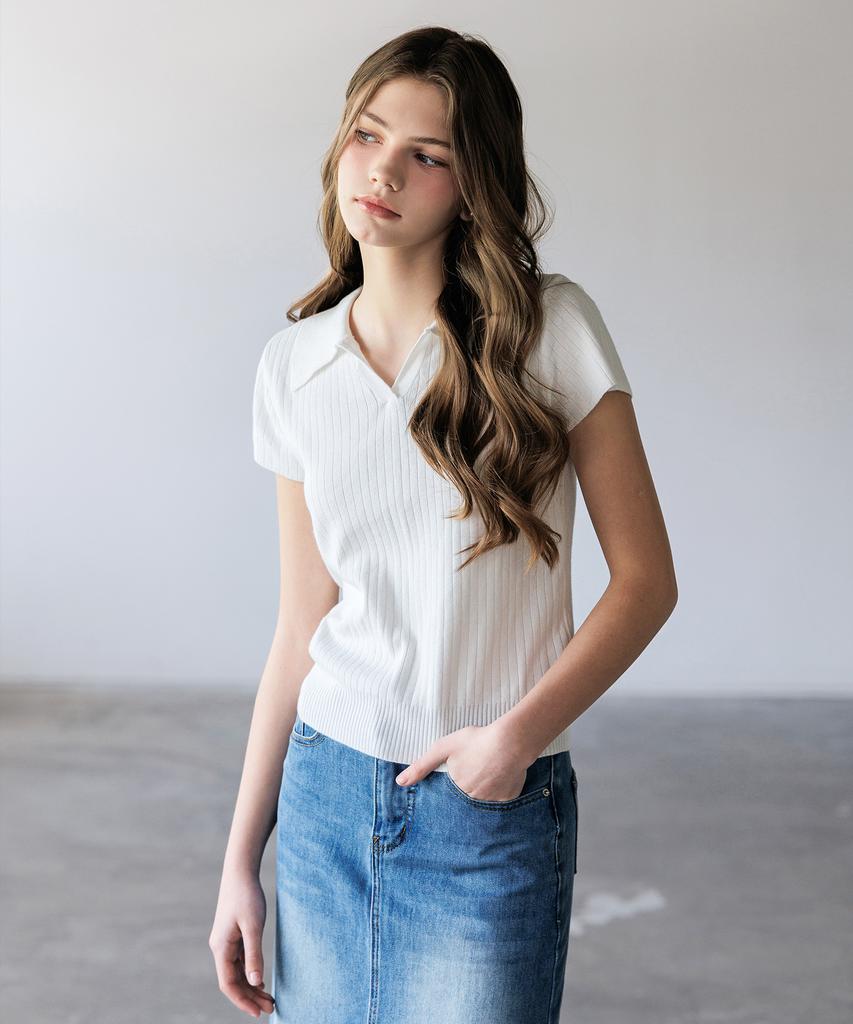 HYFVE Viscose Collar Ribbed Short Sleeve Knit