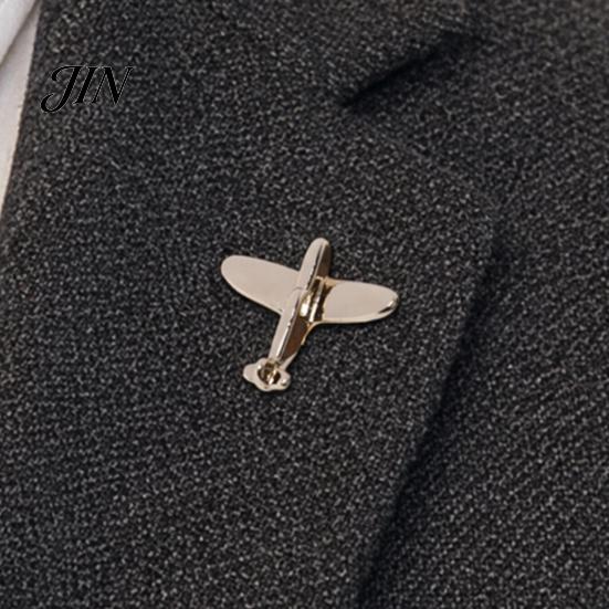 Date Outfit Accessory Men Suit Brooch, Airplane Design Lapel Pin with Clip-on Pin, Minimalist Collar Clip Smooth Polished Alloy Badge for Formal