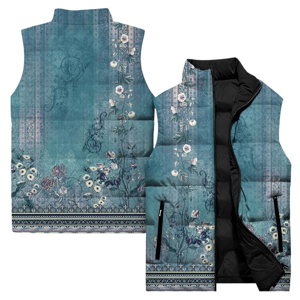 Ladies' Casual And Fashionable Sleeveless Vest Floral Pattern Printed Cotton Jacket