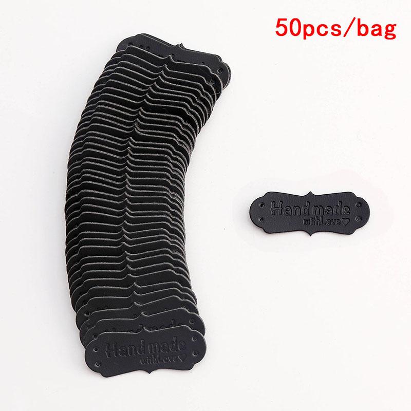 50 шт. Бирки из искусственной кожи ручной работы с любовью Этикетки для шитья и рукоделия Бирки для вязания Этикетки для одежды