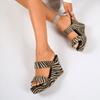 Zebra Striped Hollow Fish Mouth Slippers Women, Large Size Wedge Slippers Women Sandals