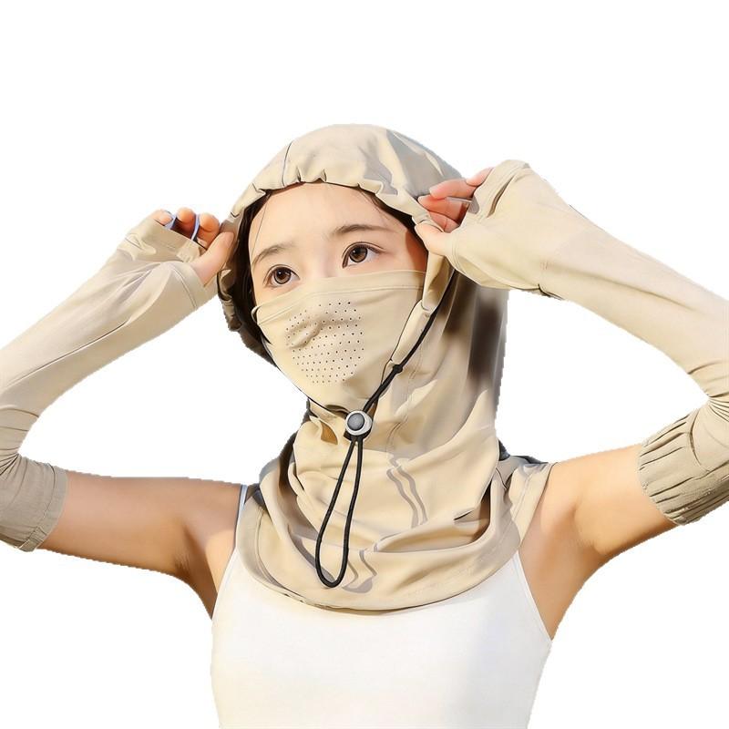 Sunscreen mask, women's full face, kini, UV protection mask, neck protection, integrated hat, sunshade, riding, cool feeling, ice silk protection, fac