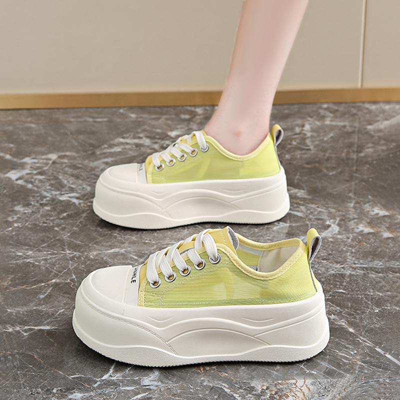 Platform canvas shoes new summer ugly cute height small size low top board shoes black sneakers