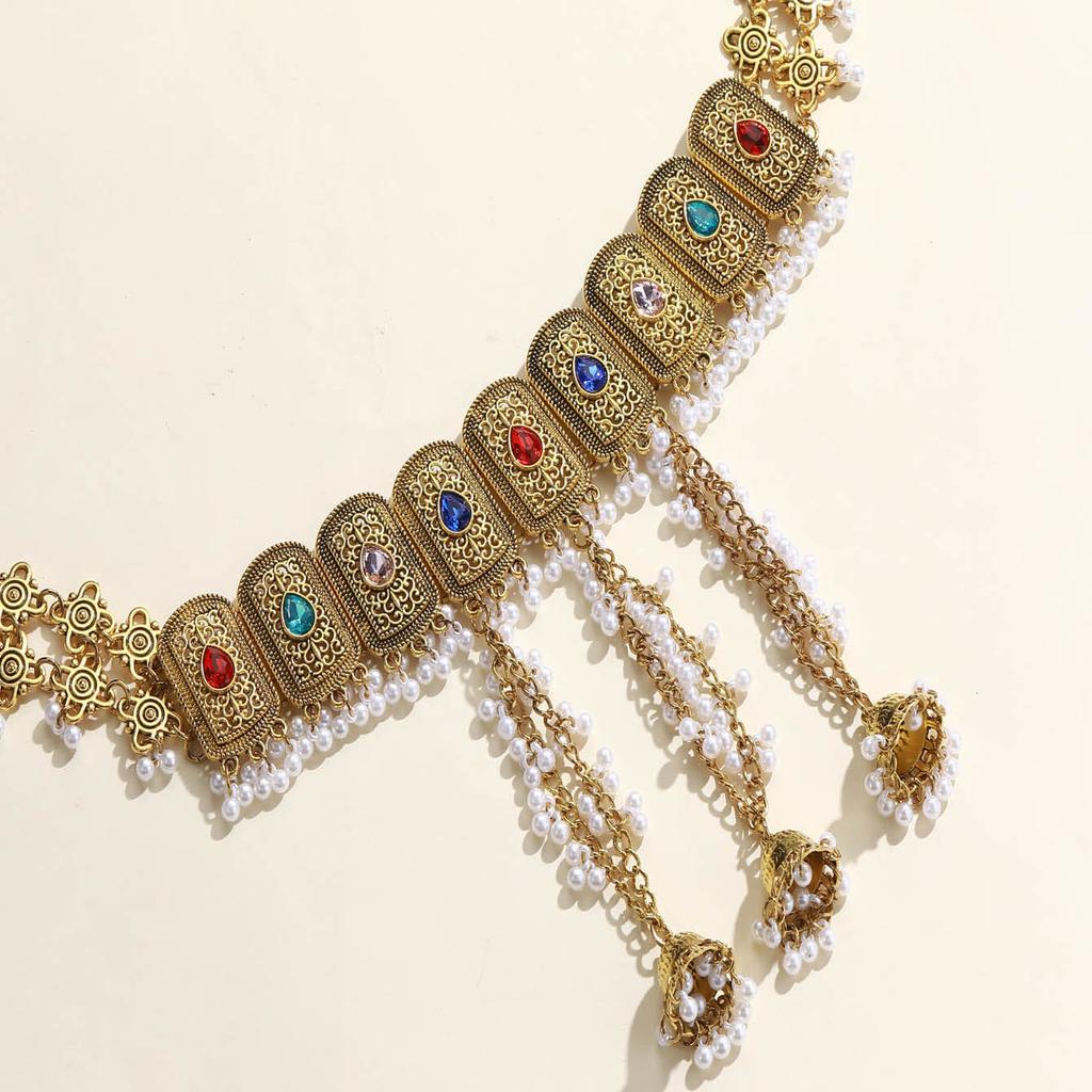 Ретро Ромбовидные Колокольчики Бахрома Жемчужная Поясная Цепочка Женская Мода Темперамент Цепочка для Тела Богемный Этнический Стиль Поясные Украшения