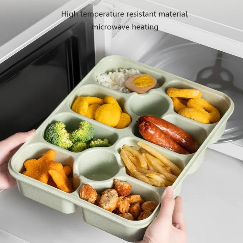 10 compartments of wheat straw lunch box, portable square food container, suitable for picnicking