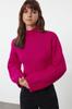 Women's Elegance Style Sweater Fuchsia Crop Soft Textured High Collar Knitwear Sweater