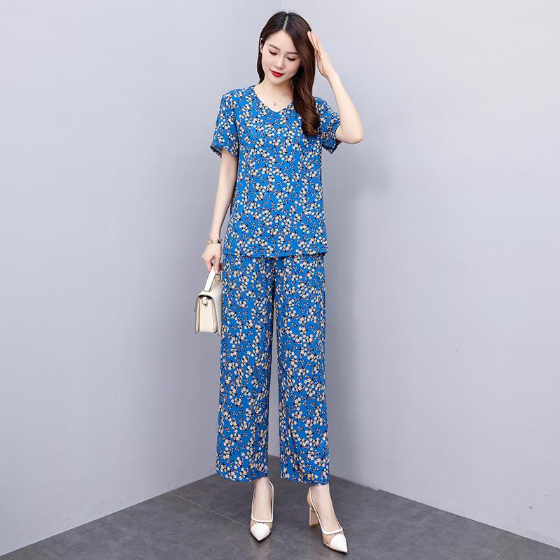 Women Pant Sets Casual Summer 2 Piece Sets Women Elegant Loose Wide Leg Pants and Short Sleeve Blouse