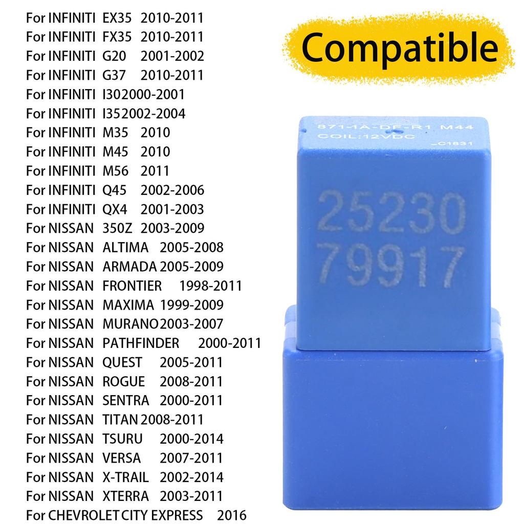 2pcs 25230-79917 4 Pin 12V Relay for Nissan Altima Armada Frontier, for Maxima Murano Pathfinder Rogue Sentra Versa, for Infiniti G37 FX35 EX35 I35