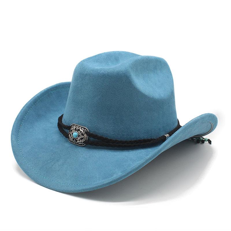 Suede Upturned Edge Western Cowboy Hat Men And Women Outdoor Travel Hat Rolled Brim Ethnic Style Top Hat Felt Hat