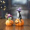 Halloween Cat On Pumpkin Figurine Cute Pumpkin Cat Statue Indoor Resin Sculpture for Shelf Tabletop Bedroom Entryway Decor