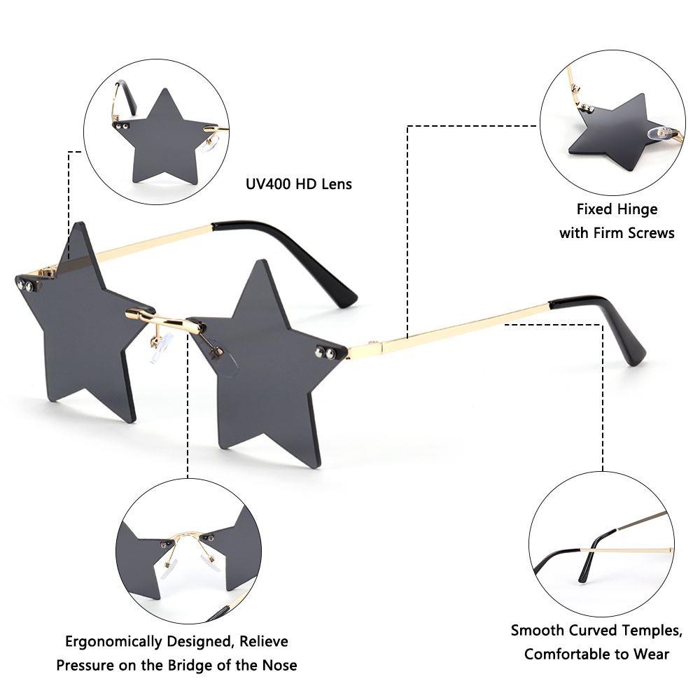 Trendy Unisex Sunglasses Multicolor Star Shape Popular Pentagram Frame Sunshade Decor Glasses HD Sunglasses New Trendy Trend Personality Rimless