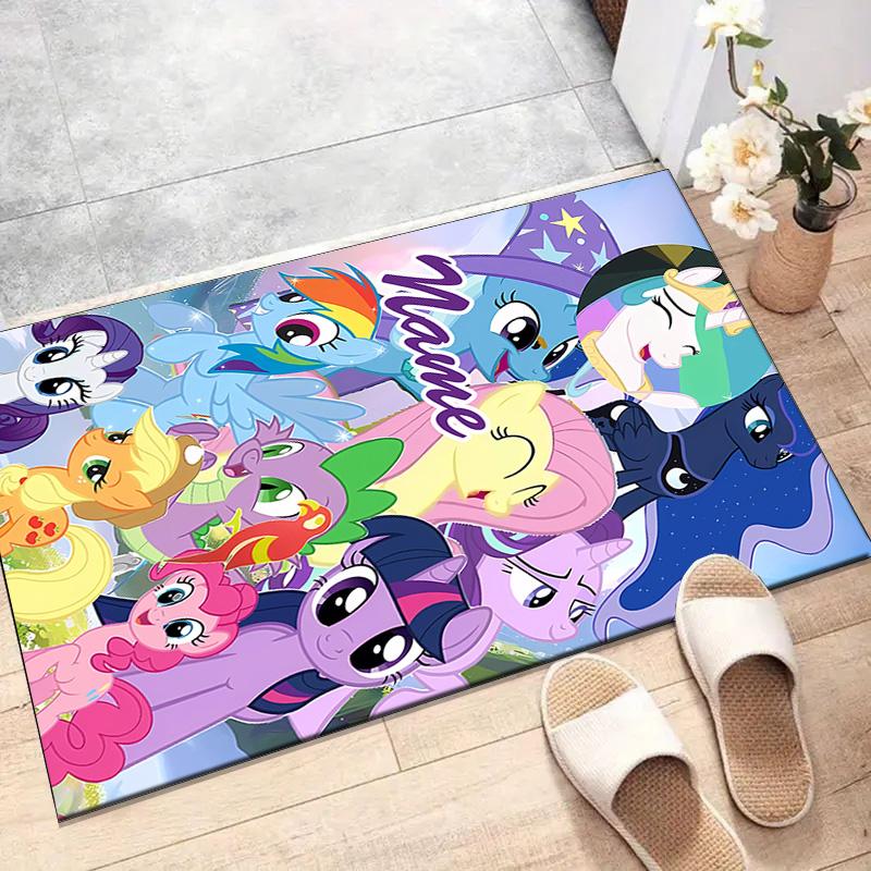 Custom My Little Pony Mat Personalized Name, Polyester Washable Indoor Entryway Rug, Gift for Christmas, Easter, Thanksgiving Day
