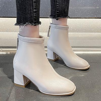 Мода 2024 года, зима, новые толстые каблуки, бархатные квадратные носки, женские сетчатые красные короткие женские ботинки с молнией сзади, однотонные женские ботинки