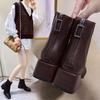 Black Fashion Boots Low Heel Zipper Nude Boots Dark Brown Spring and Autumn Women's Single Boots 35-42 Aunt Short Boots Women's