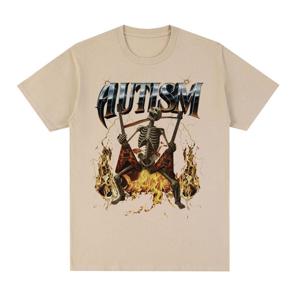 Autism Autism Funny Skeleton Meme Tshirts Mens Clothing Vintage Summer Short Sleeves Tshirt Cotton Casual Oversized T Shirts
