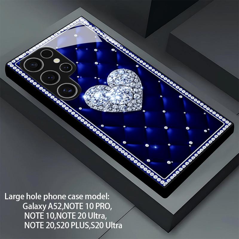 Blue Quilted Diamond Heart Glass phone case mobile phones fashion phone cases for Samsung Galaxy S26 S25 S24 S23 FE Ultra Plus